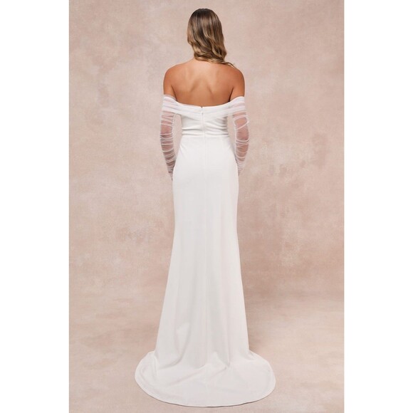 Lulus Beautifully Beloved Dress Women's M White Off the Shoulder Wedding NWT - Picture 4 of 13